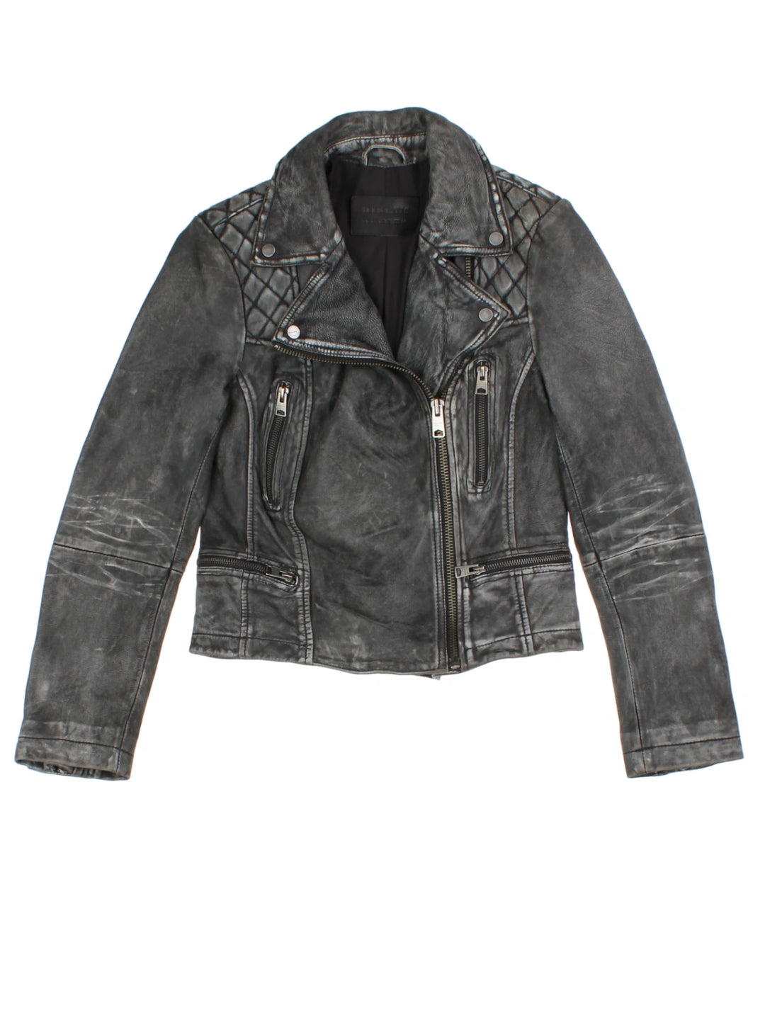 Y2K Black Leather Biker Jacket (Size XS)