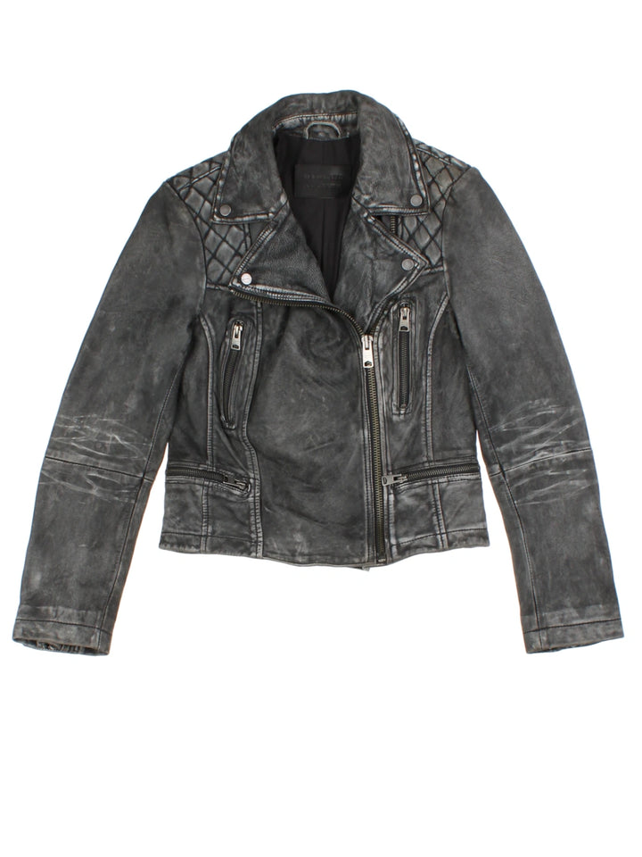 Y2K Black Leather Biker Jacket (Size XS)
