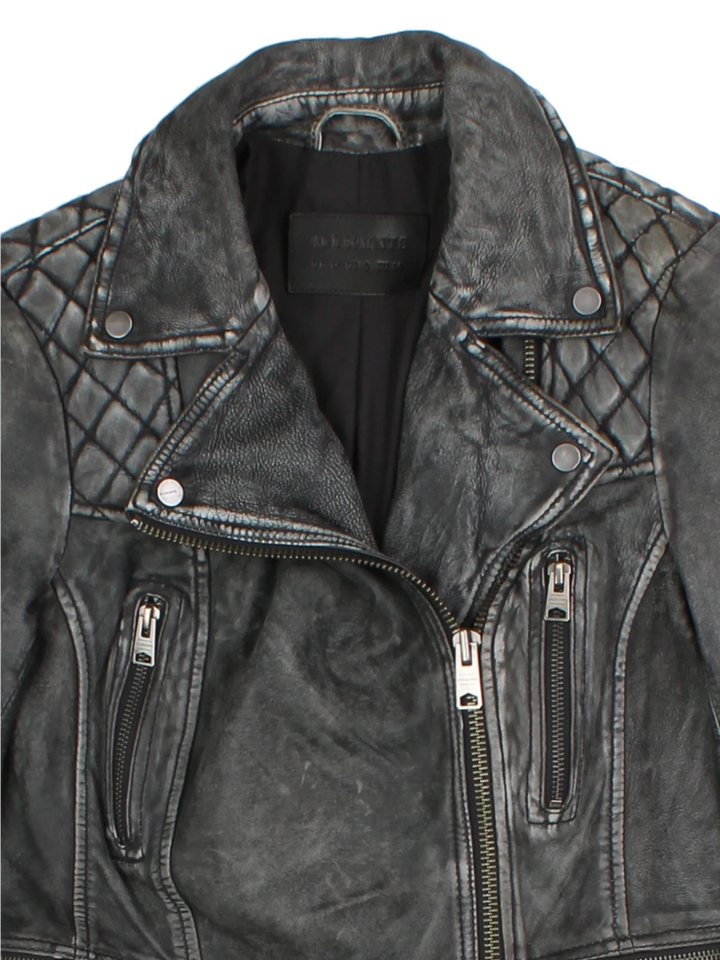 Y2K Black Leather Biker Jacket (Size XS)