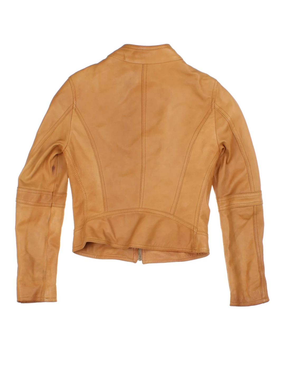 Y2K Tan Leather Moto Jacket (Size XS)