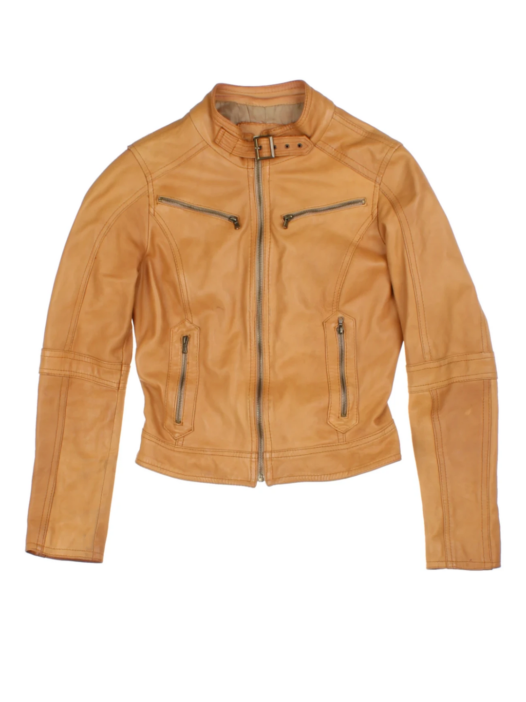 Y2K Tan Leather Moto Jacket (Size XS)