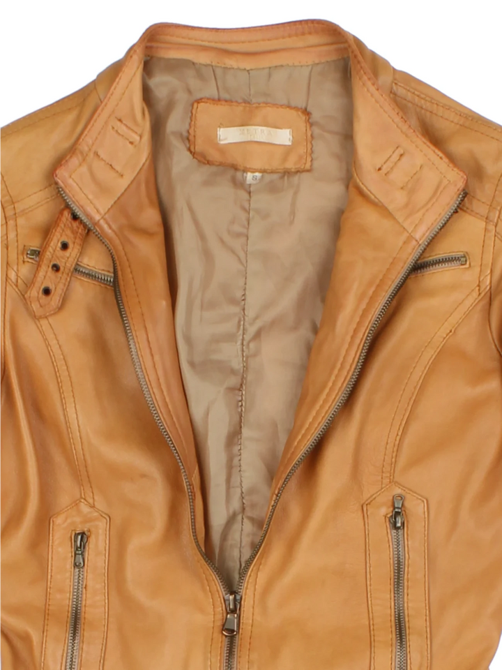 Y2K Tan Leather Moto Jacket (Size XS)