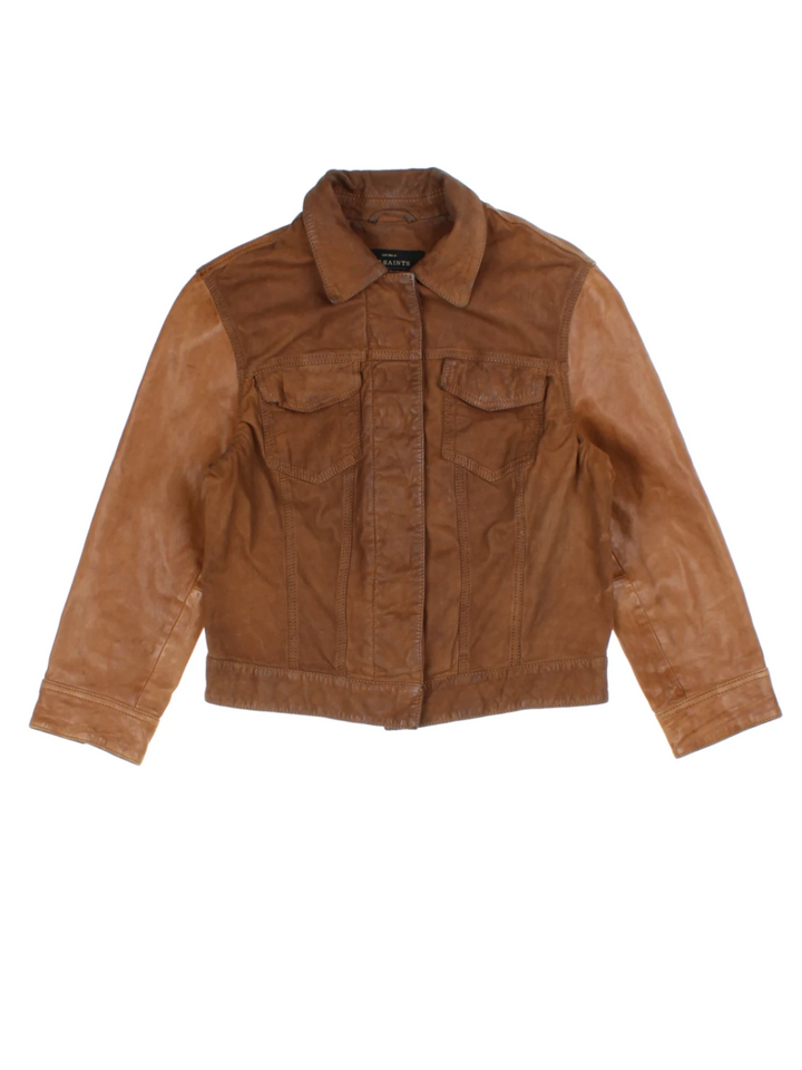 Y2K Brown Leather Jacket (Size S)