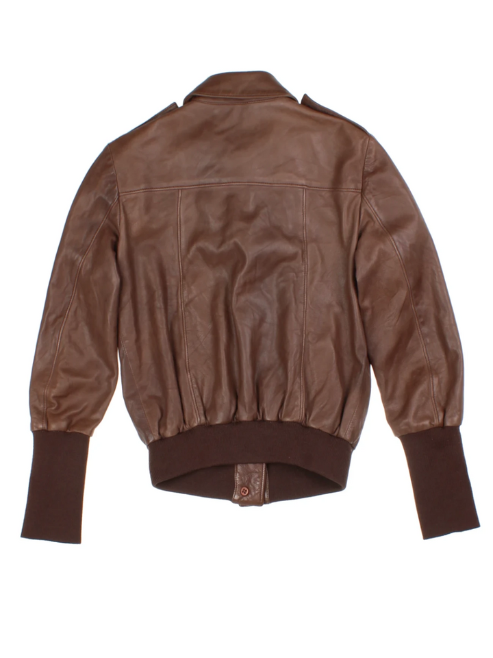 Y2K Brown Leather Bomber Jacket (Size M)