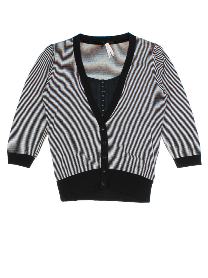 Y2K Black Strpie V Neck Cardigan (Size M)
