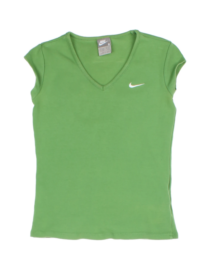 00s Nike Green Embroidered V-Neck T-Shirt (Size S)
