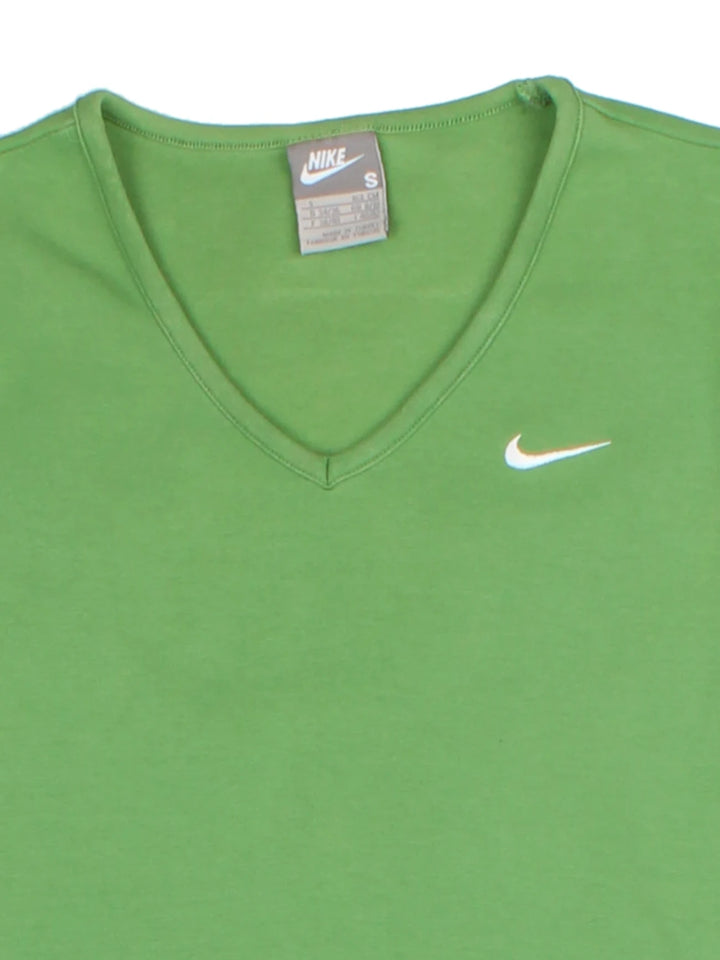 00s Nike Green Embroidered V-Neck T-Shirt (Size S)