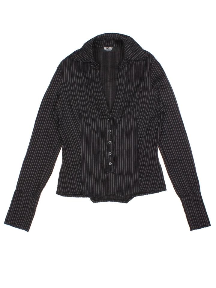 Y2K Black Pinstripe Shirt (Size M)