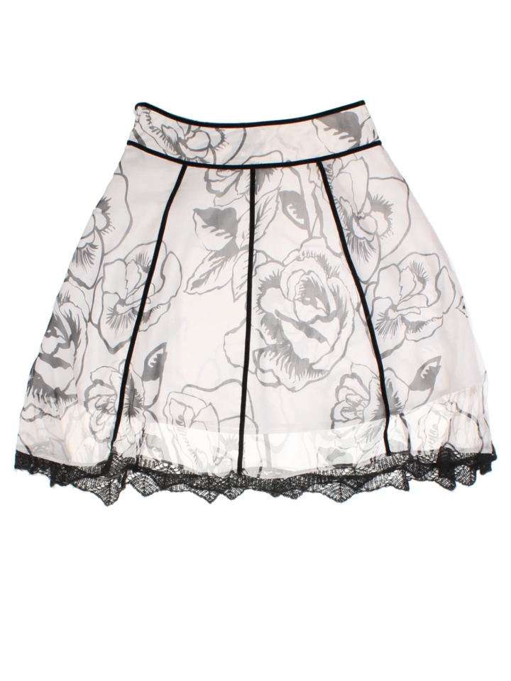 Y2K White Floral Layered Mini Skirt (Size S)