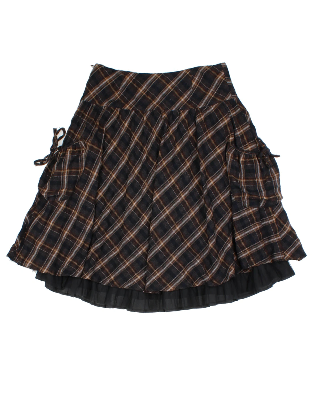 Y2K Brown Checked Layered Mini Skirt (Size M)