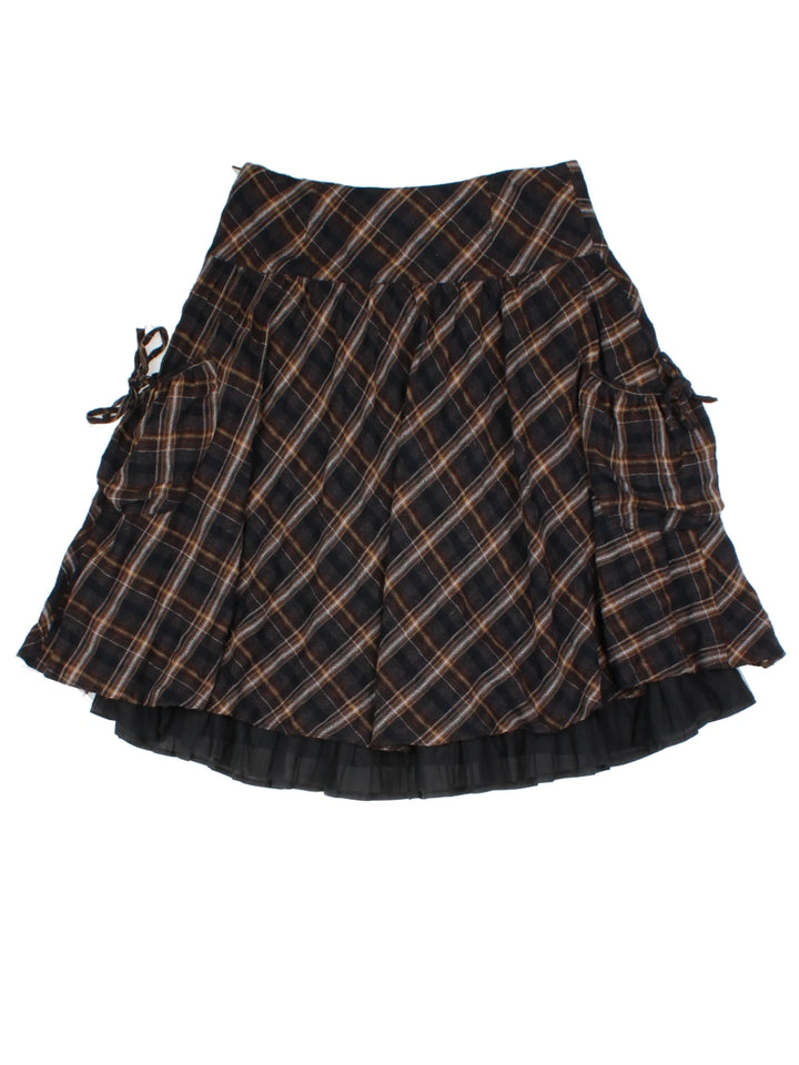 Y2K Brown Checked Layered Mini Skirt (Size M)