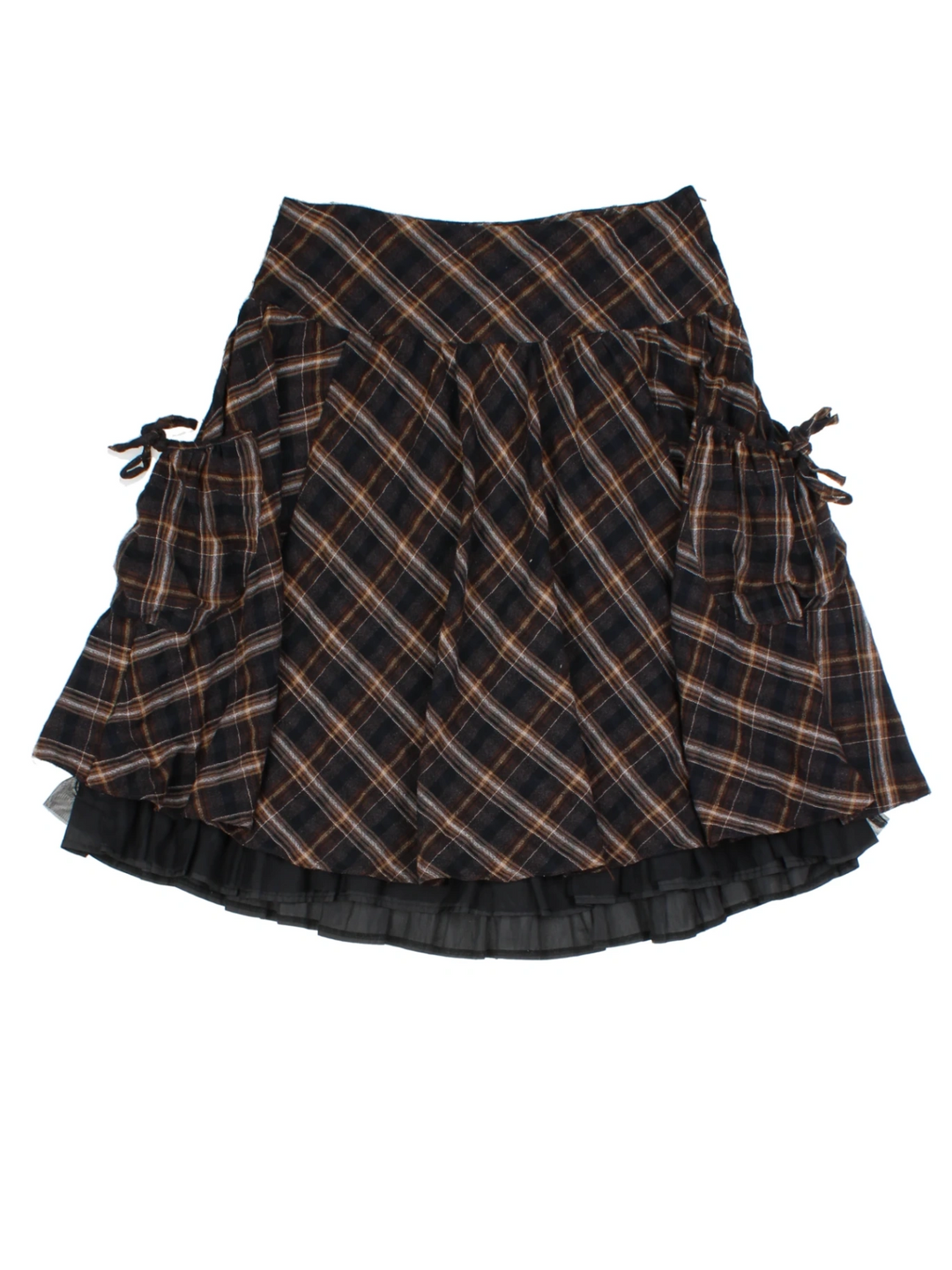 Y2K Brown Checked Layered Mini Skirt (Size M)