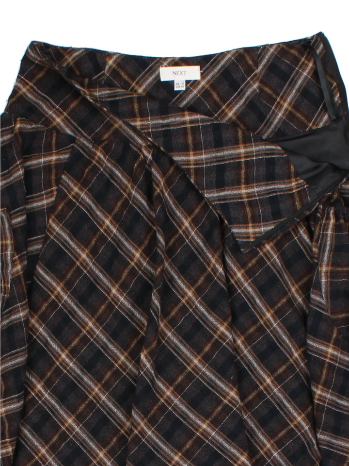 Y2K Brown Checked Layered Mini Skirt (Size M)