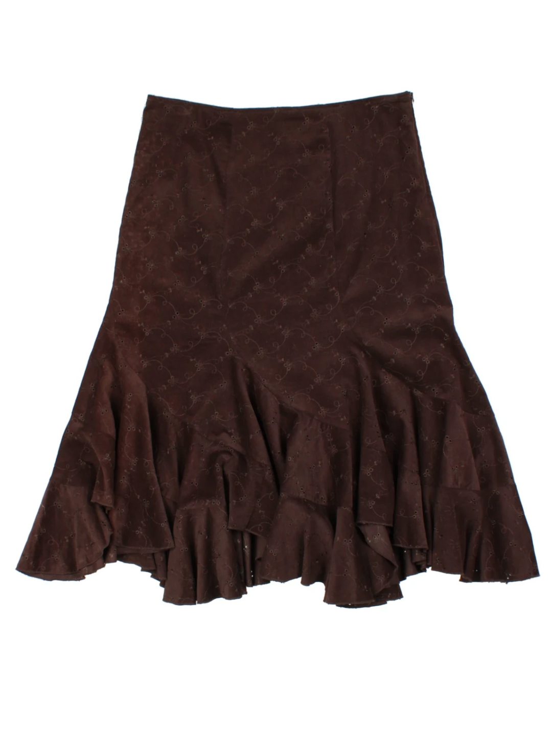 Y2K Brown Layered Midi Skirt (Size L)