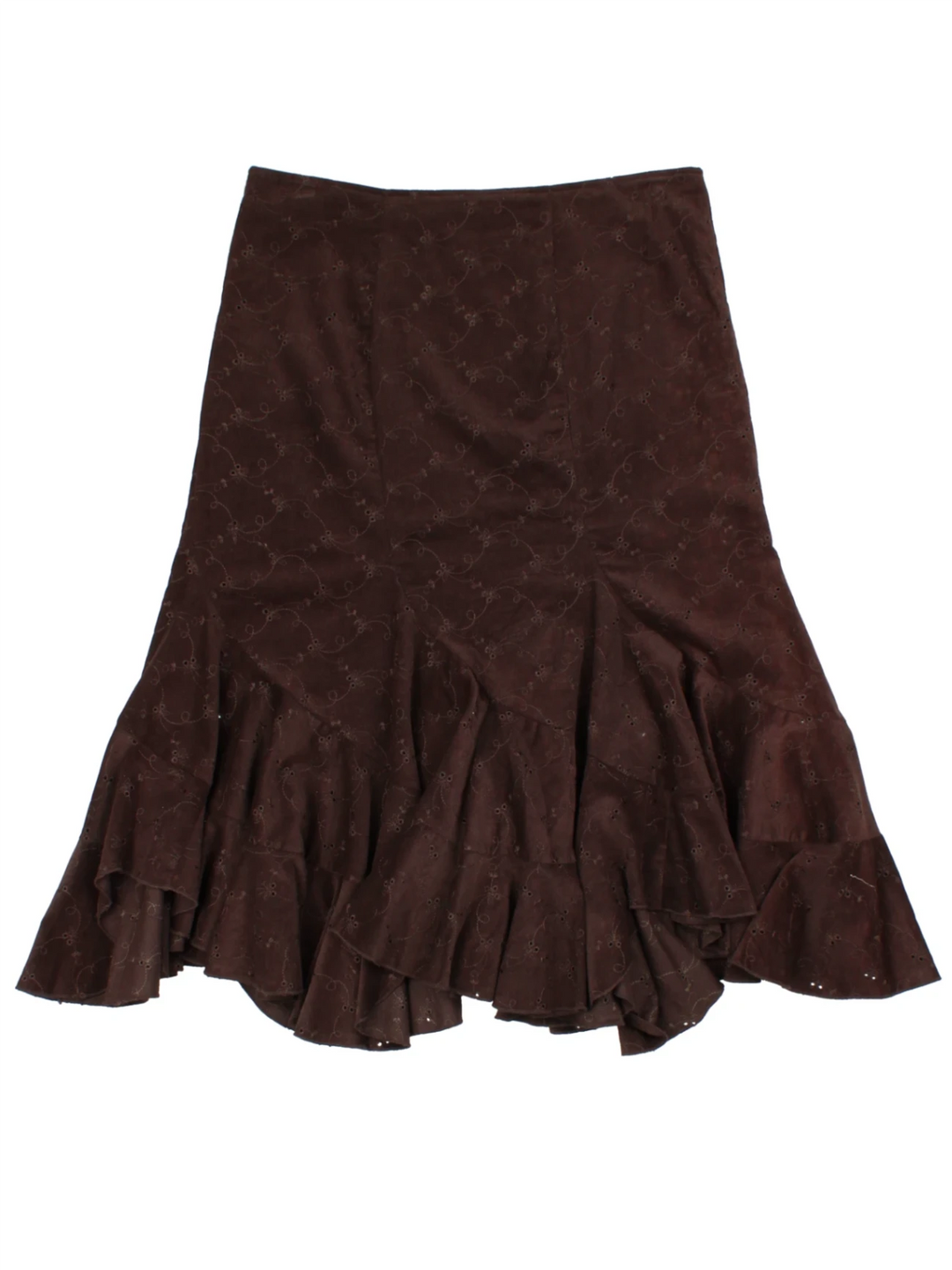 Y2K Brown Layered Midi Skirt (Size L)