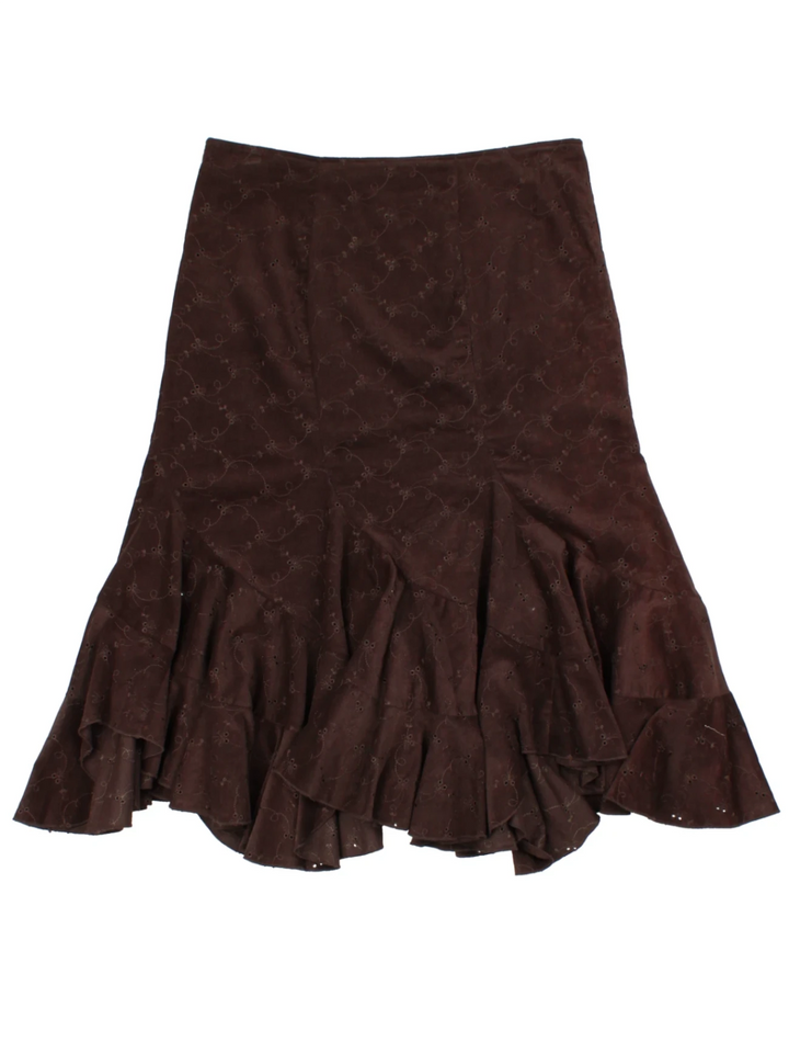 Y2K Brown Layered Midi Skirt (Size L)