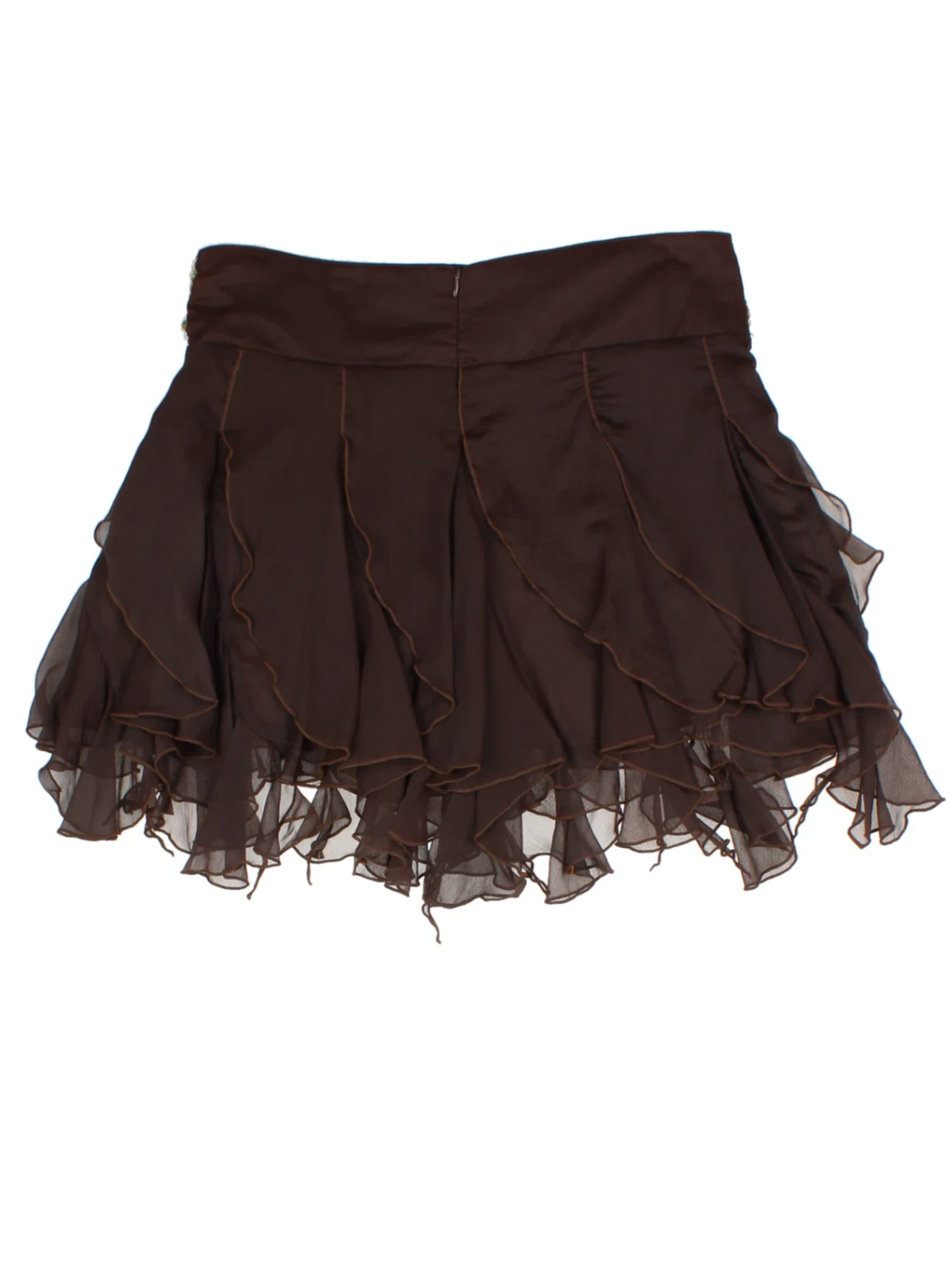 Y2K Brown Embellished Layered Mini Skirt (Size M)