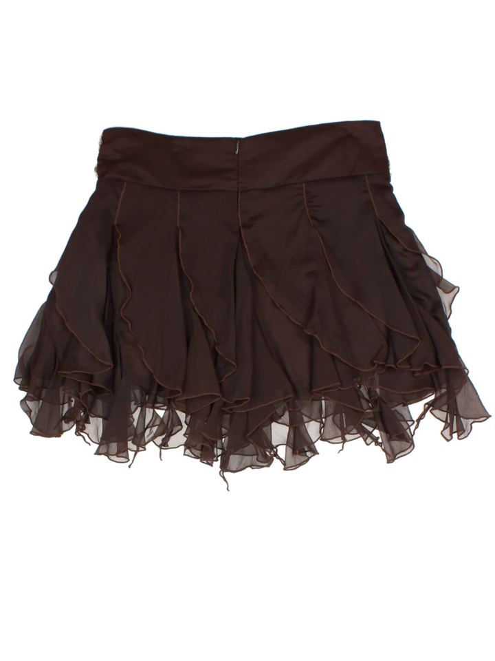Y2K Brown Embellished Layered Mini Skirt (Size M)