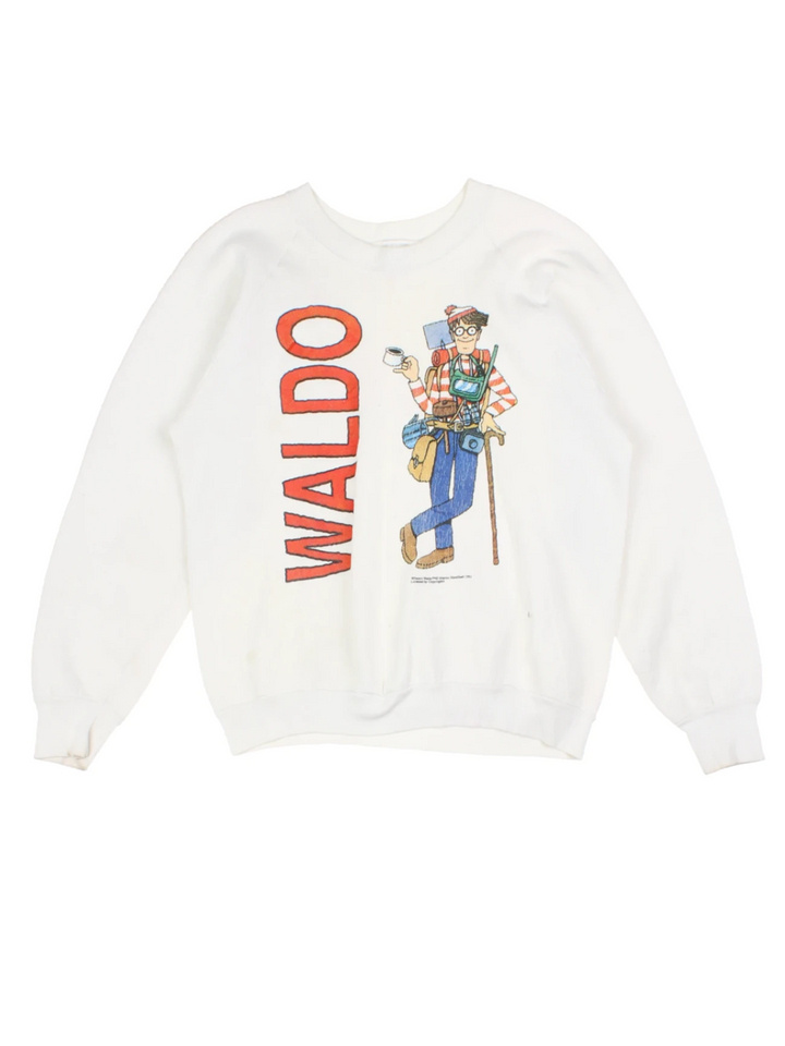 90s Waldo White Graphic Sweater (Size S)