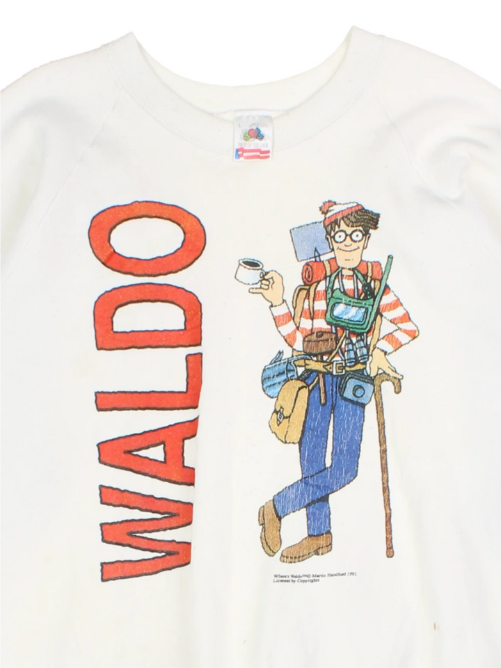 90s Waldo White Graphic Sweater (Size S)