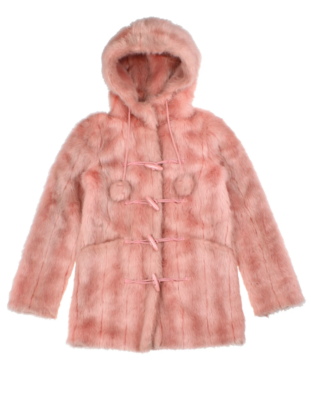 Y2K Pink Hooded Faux Fur Jacket (Size XXS)