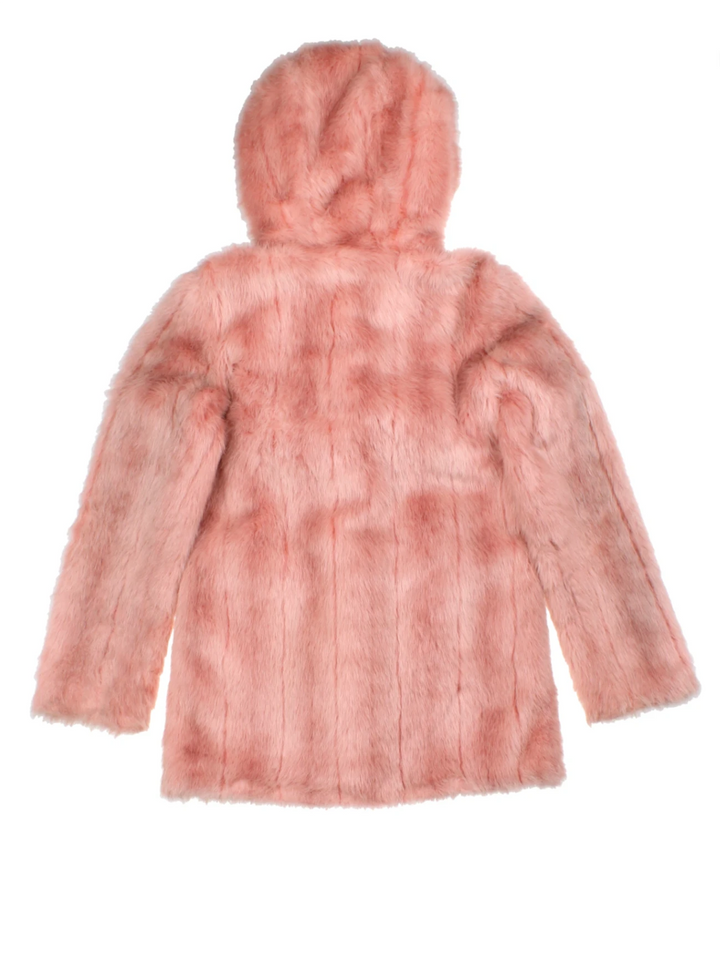 Y2K Pink Hooded Faux Fur Jacket (Size XXS)
