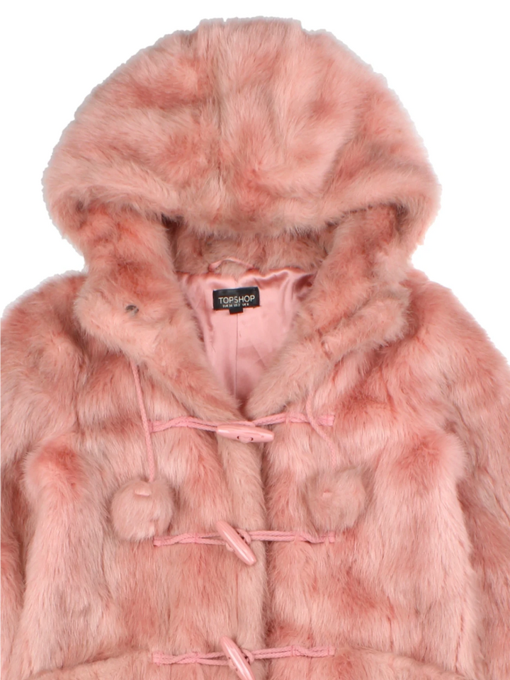 Y2K Pink Hooded Faux Fur Jacket (Size XXS)