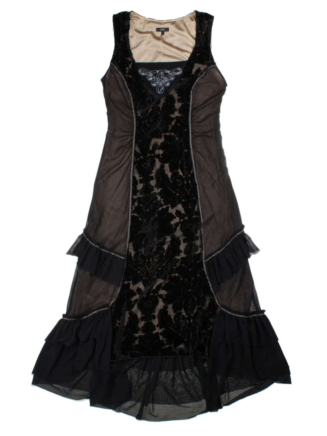 Y2K Per Una Black Lace Layred Midi Dress (Size S)