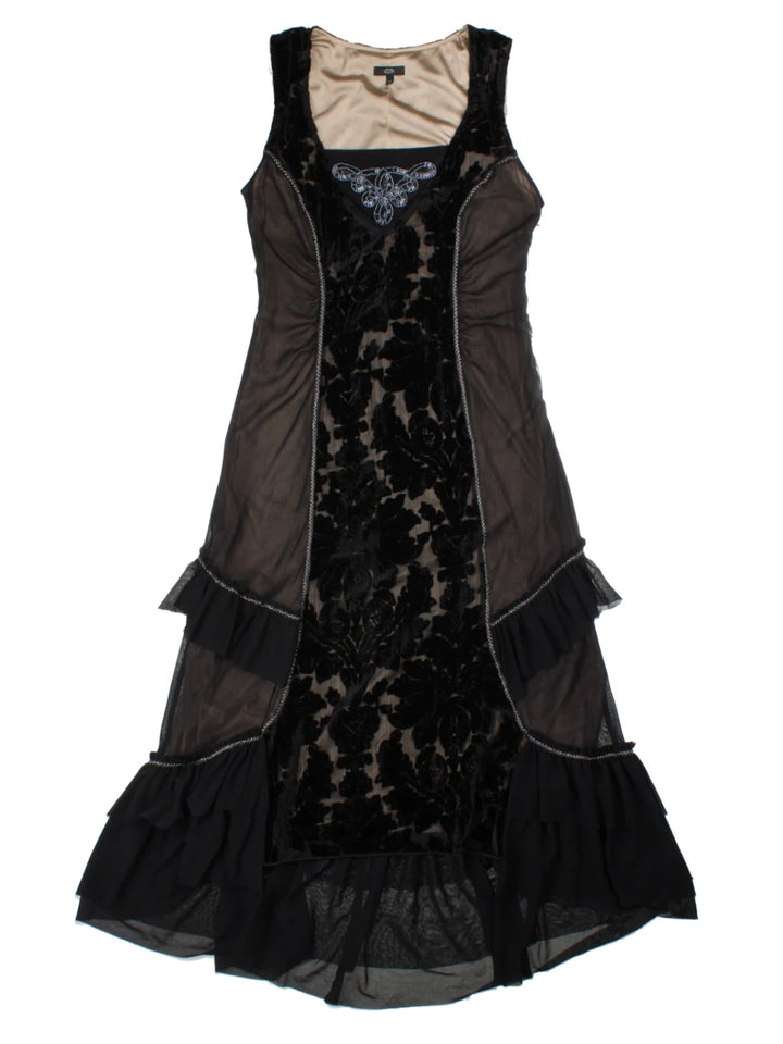 Y2K Per Una Black Lace Layred Midi Dress (Size S)