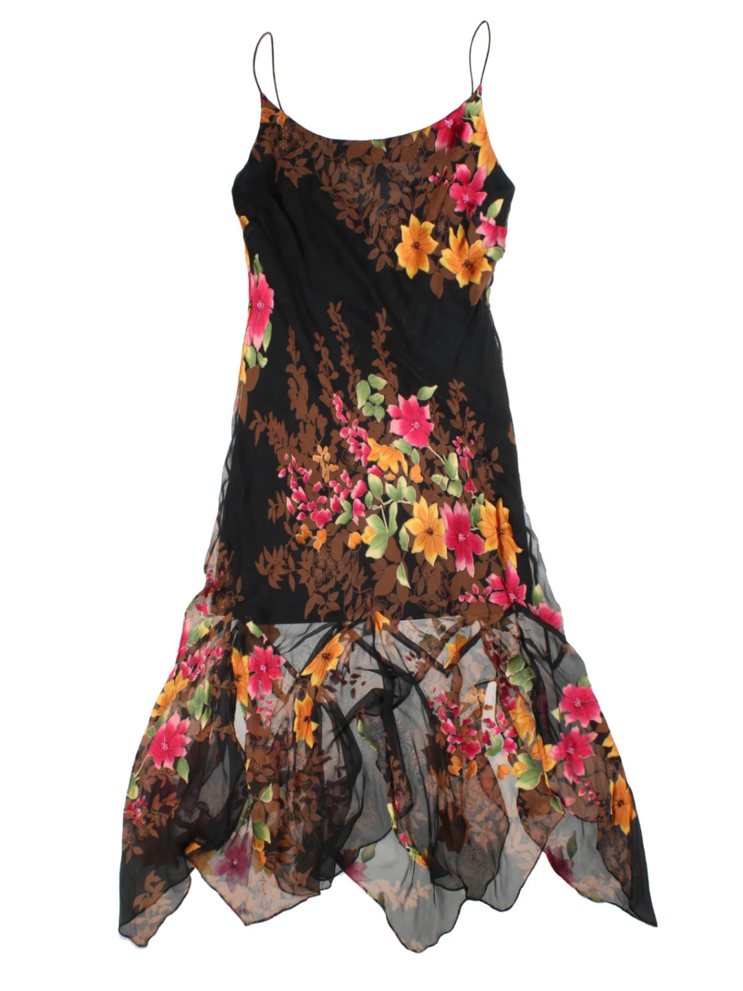 Y2K Black Floral Slip Midi Dress (Size M)
