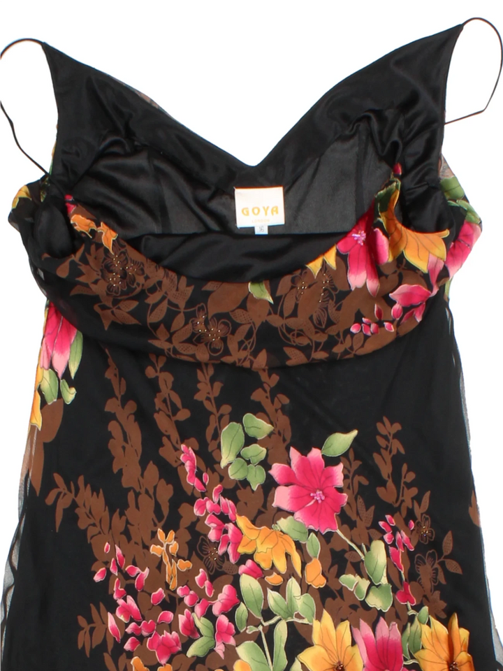 Y2K Black Floral Slip Midi Dress (Size M)