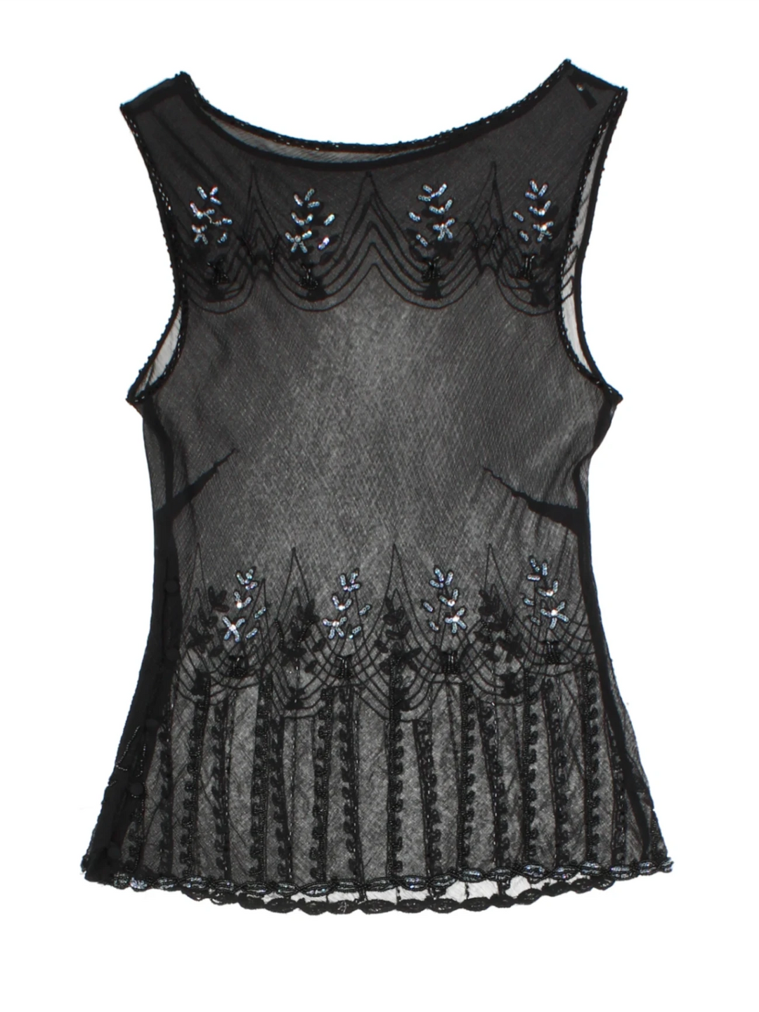 90s Black Embellished Mesh Sleeveless Top (Size M)