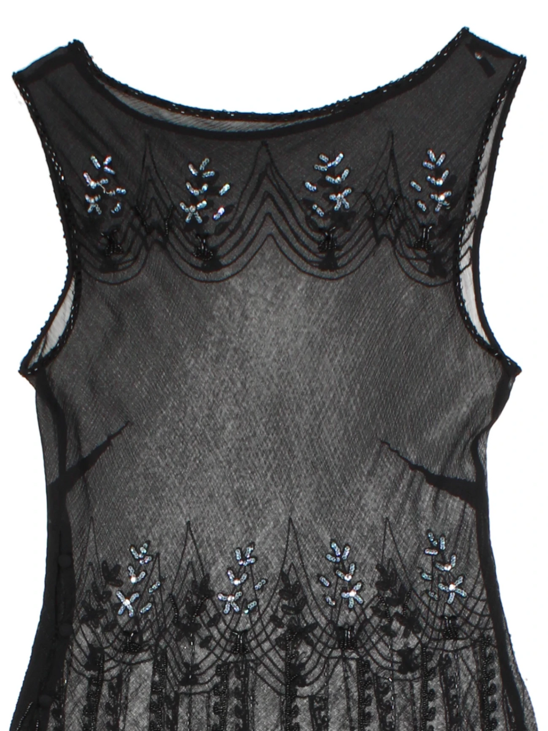 90s Black Embellished Mesh Sleeveless Top (Size M)