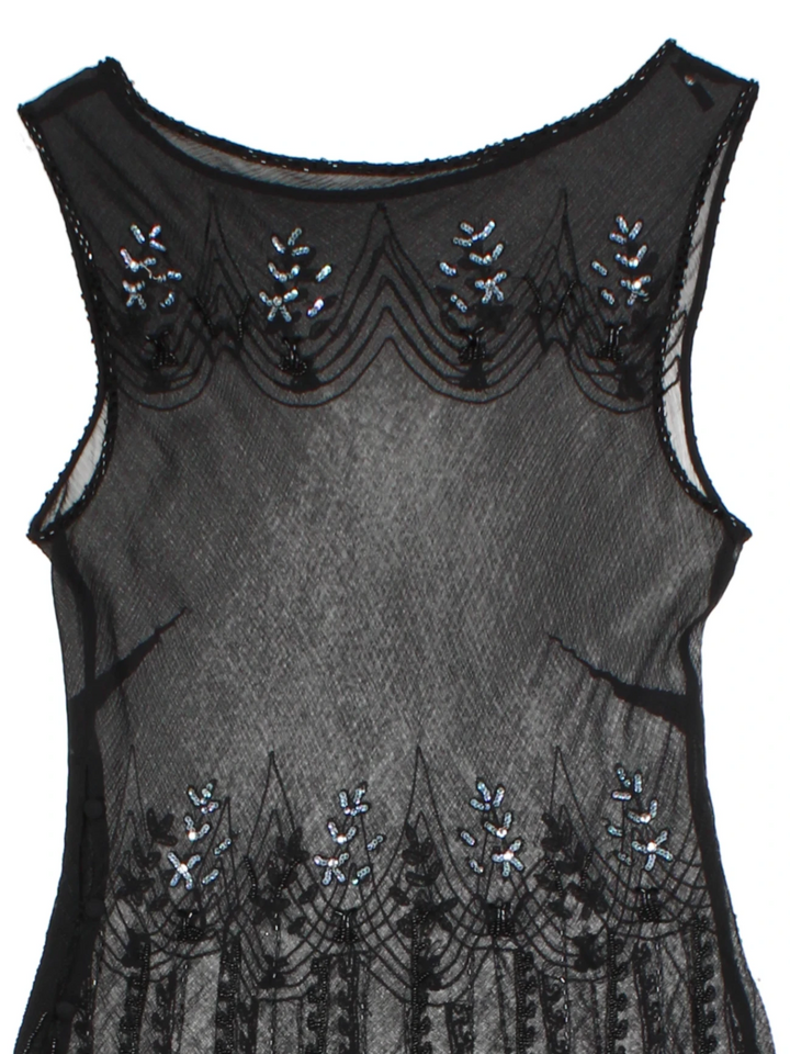 90s Black Embellished Mesh Sleeveless Top (Size M)