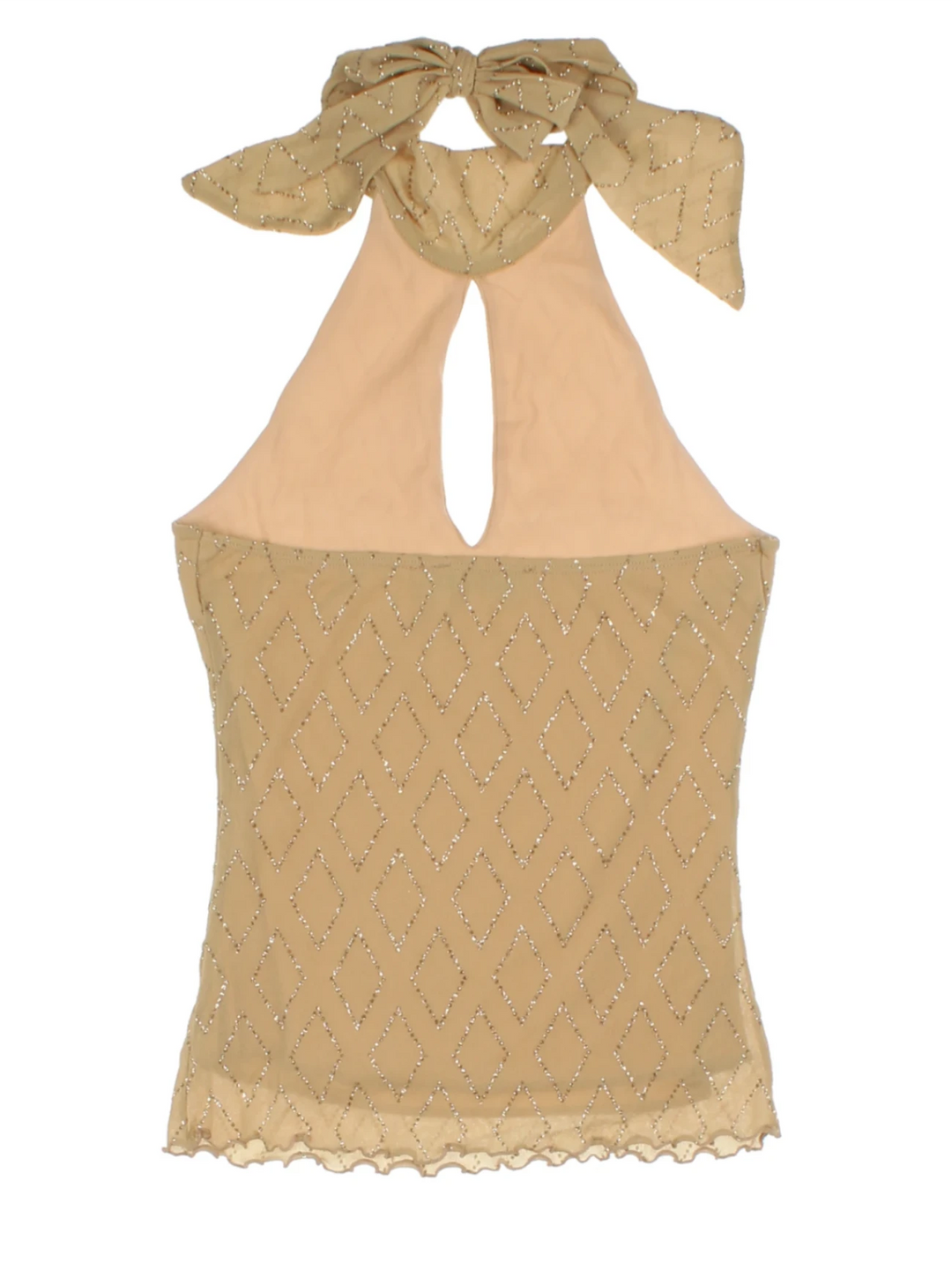Y2K Tan Embellished Key Hole Top (Size XS)
