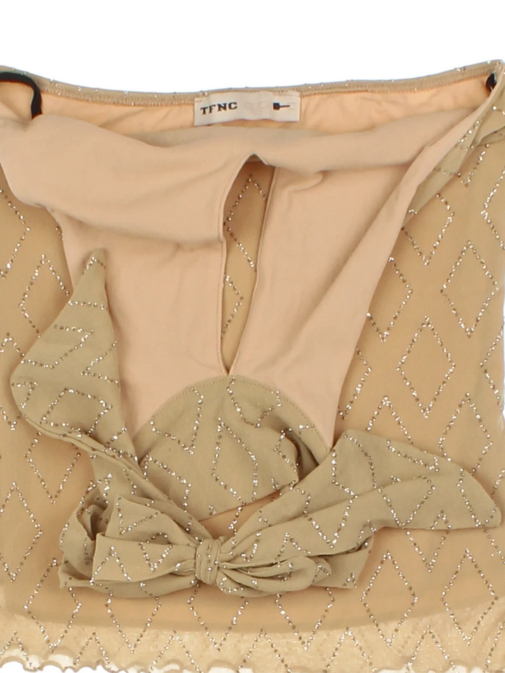 Y2K Tan Embellished Key Hole Top (Size XS)