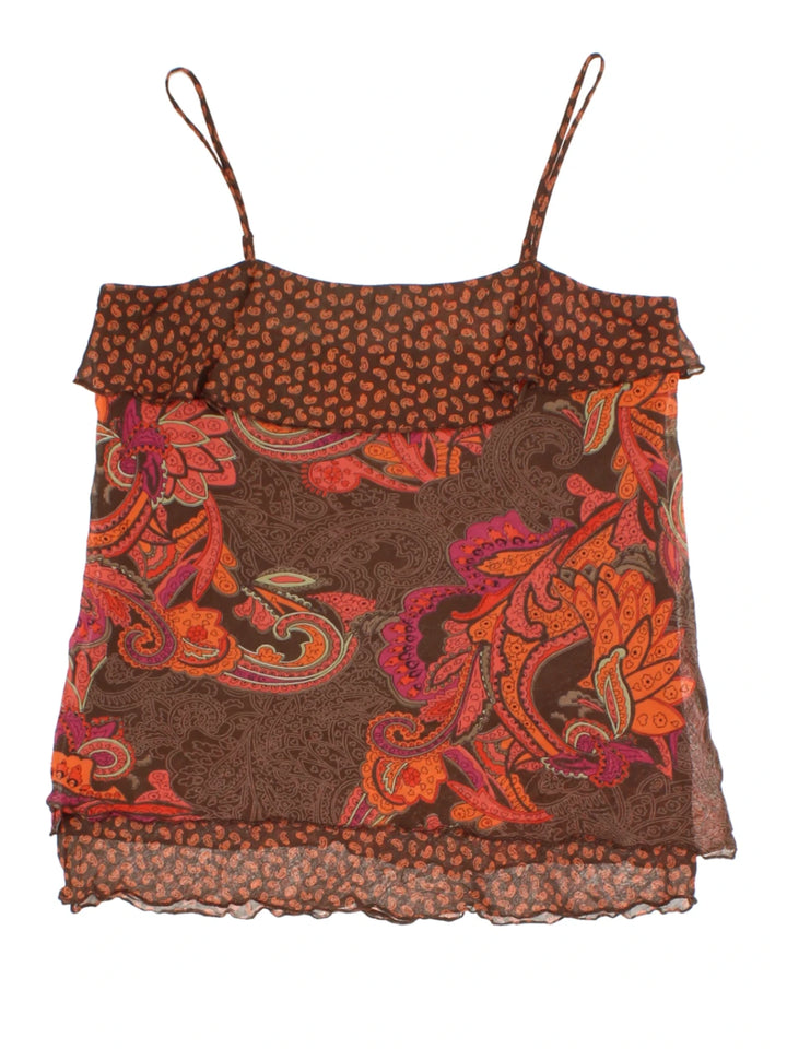 Y2K Brown Paisley Print Layered Top (Size M)
