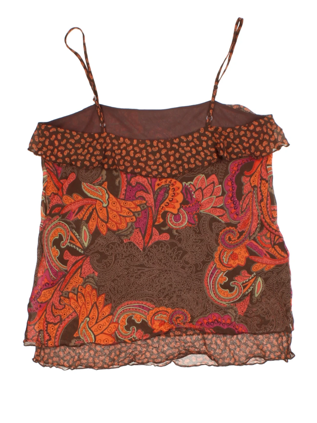 Y2K Brown Paisley Print Layered Top (Size M)