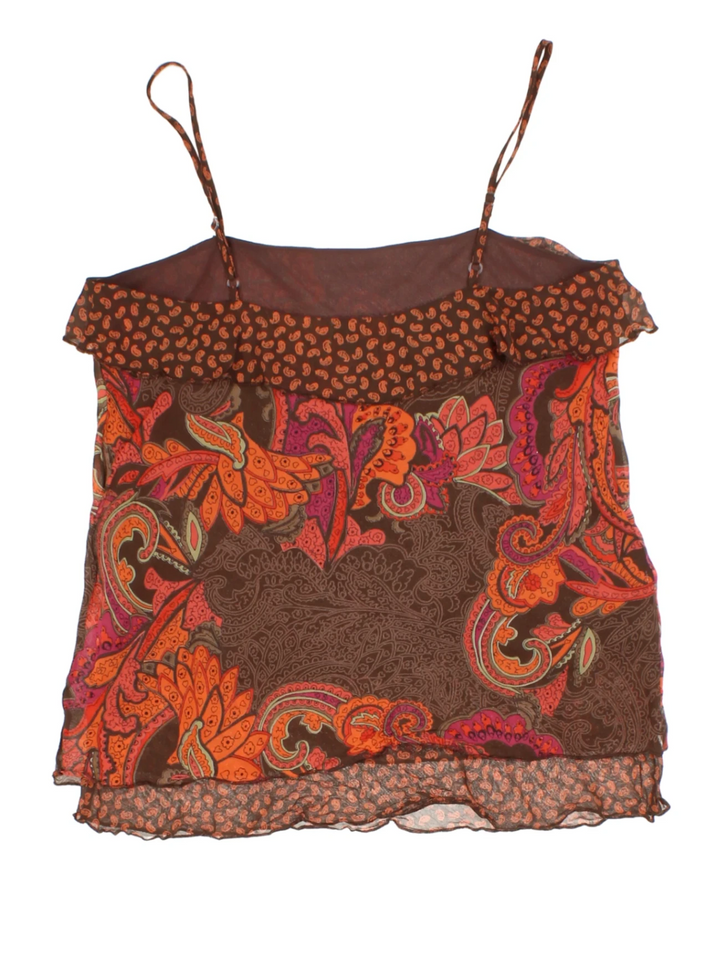 Y2K Brown Paisley Print Layered Top (Size M)