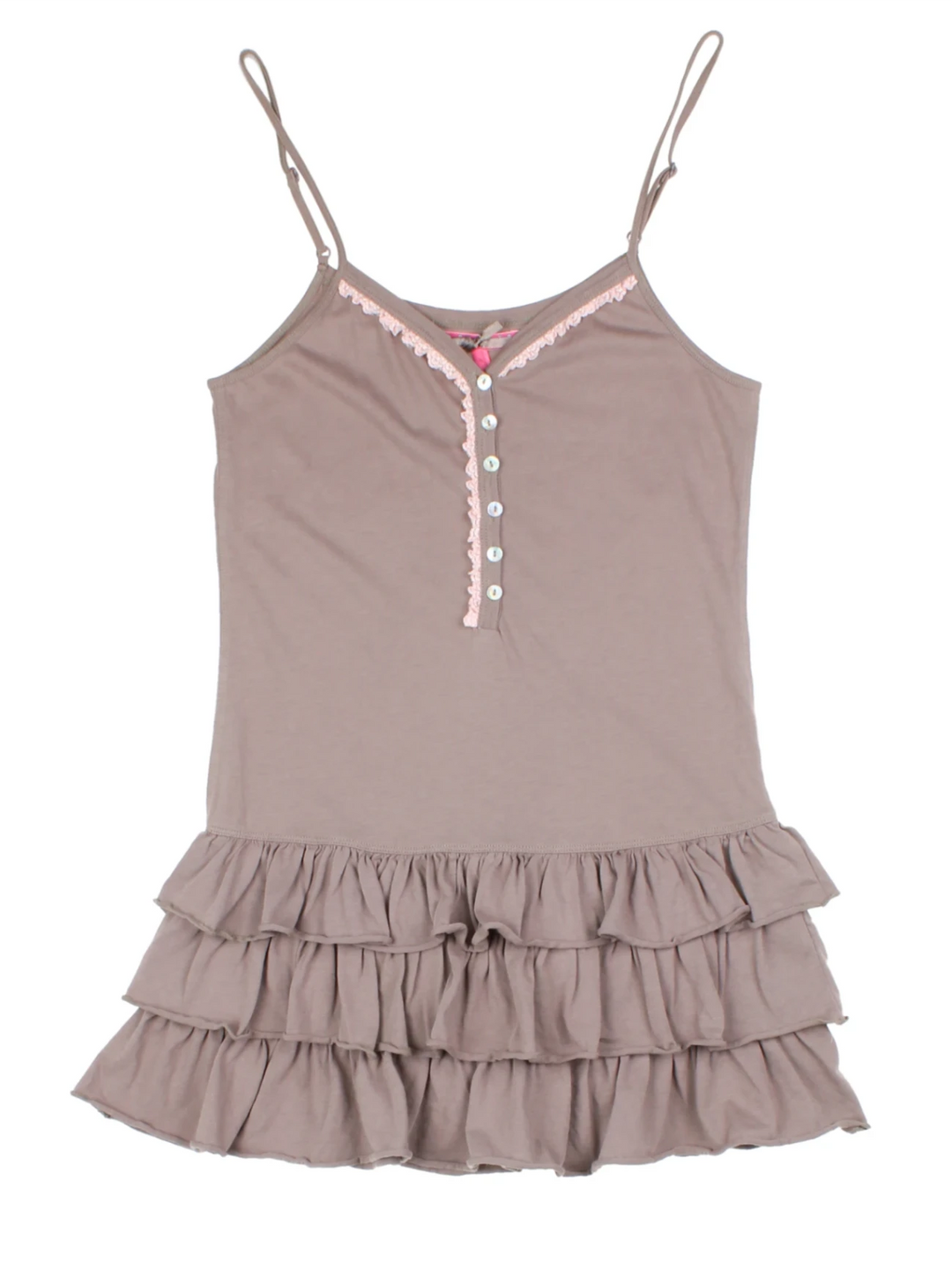 Y2K Brown V-Neck Ruffled Tank Top (Size S)