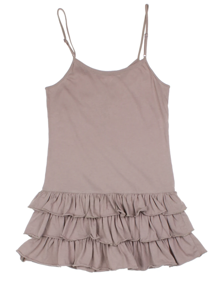 Y2K Brown V-Neck Ruffled Tank Top (Size S)