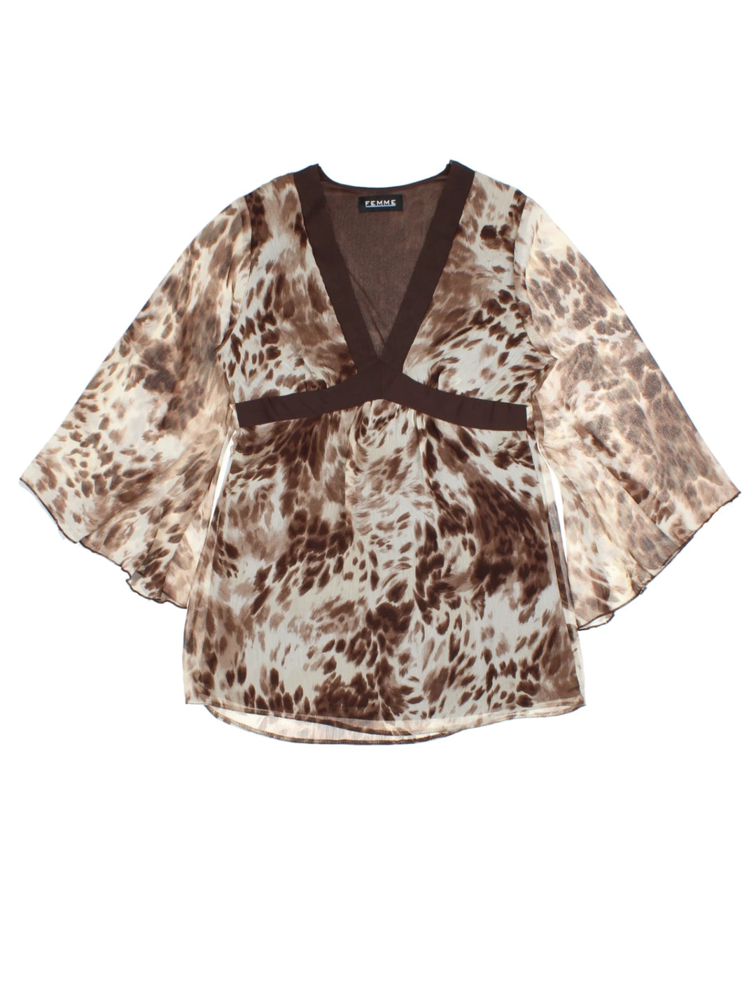 Y2K Brown Sheer Animal Print Kimono Top (Size S)