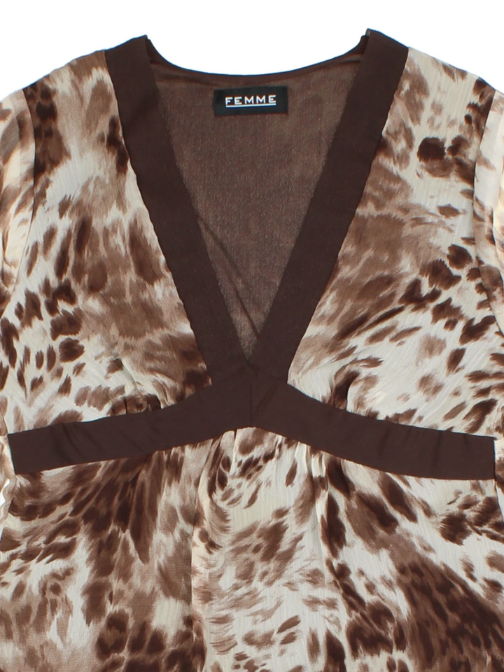 Y2K Brown Sheer Animal Print Kimono Top (Size S)
