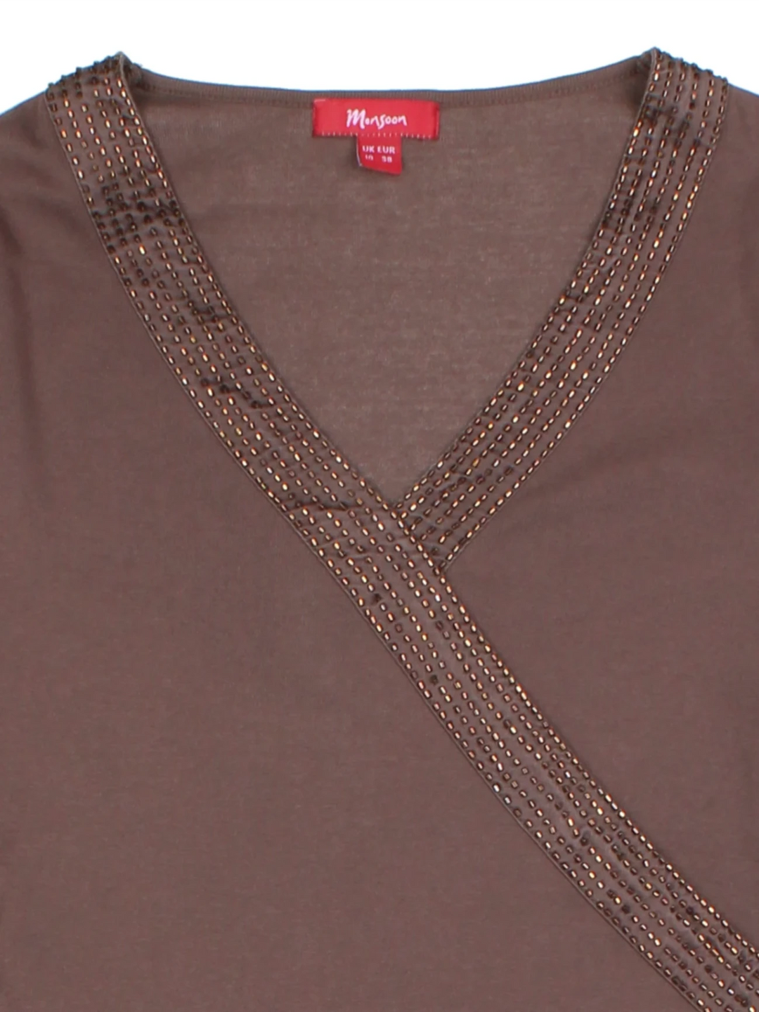 Y2K Brown Embellished V-Neck Top (Size M)