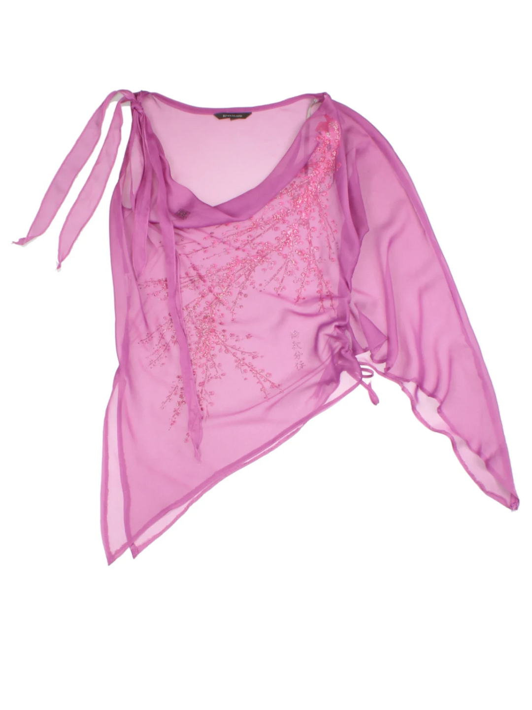 Y2K Pink Asymmetrical Embellished Top (Size XS)
