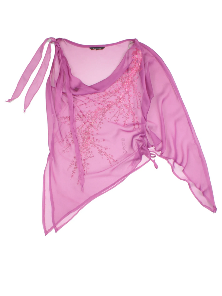Y2K Pink Asymmetrical Embellished Top (Size XS)