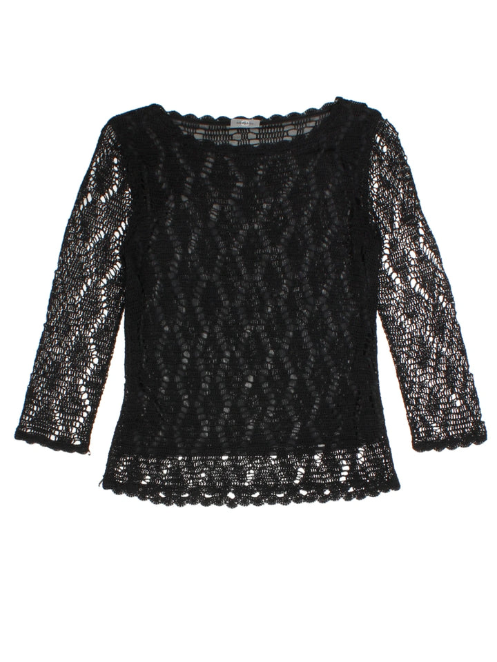 Y2K Black Lace 3/4 Sleeve Top (Size S)