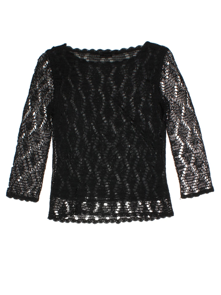 Y2K Black Lace 3/4 Sleeve Top (Size S)