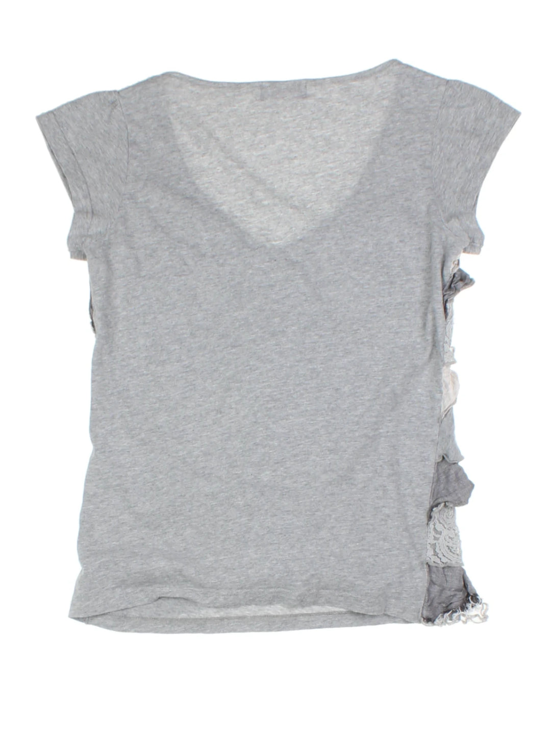 Y2K Grey Ruffle V-Neck T-Shirt (Size S)