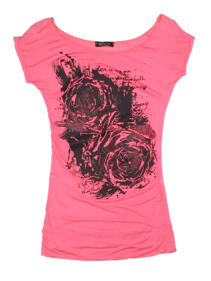 Y2K Pink Graphic Asymmetric Top (Size M)